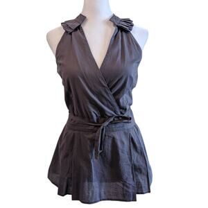 Plains & Prints Pleated Tie Waist Ruffle Top Size 4